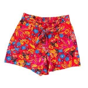 C&C California Floral Tropical Belted Linen Shorts, Women's Size 4 Beach Casual